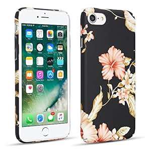 iPhone 5 5S SE Case Premium Anti-Scratch Black & Pink Flower Marble Pattern Slim Thin PC Hard Protec