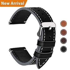 Fullmosa 4 Colors Smart Watch Strap Top leather Watch BReplacement 24mm Black silver buckl