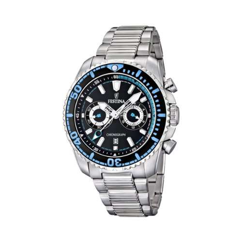 Festina Men's Crono F16564/5 Silver Stainless-Steel Quartz Watch with Black Dial