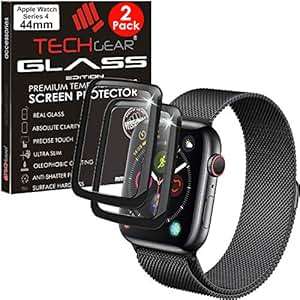 TECHGEAR 2 Pack FULL Screen Protectors Apple Watch Series 4 44mm 3D GLASS Edition Full Coverage