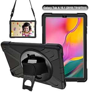 Galaxy Tab A 10.1 2019 Case SM T510/T515 Heavy Duty Shockproof Rugged Tough Case 360 R (Black)