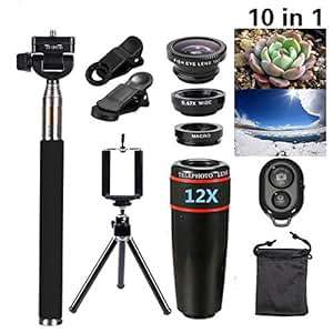 Camera lens kits Elecguru 10 in 1 Mini Lens Kit 12x Telephoto Lens Fish Eye Lens Wide Angle Ma