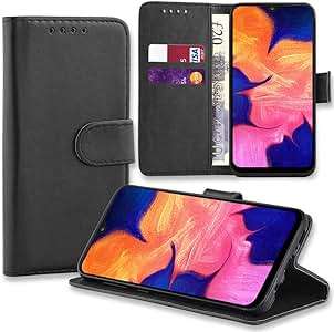 Galaxy A10 Case GALAXY A10 Book Cover Premium PU Leather Flip Foil Magnetic Protective Walle (BLACK)