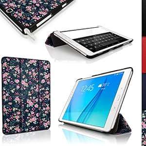 iGadgitz Designer Collection Pink Rose Floral Pattern PU Leather Smart Cover Case for Samsung Gal