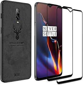 Teeyee Oneplus 6T Case Screen Protector Rugged Shockproof Protective Case Full Cover (Black)