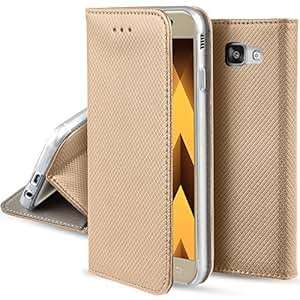 Samsung Galaxy A5 2017 case Flip cover Gold Moozy Smart Magnetic Flip cover with folding stand a