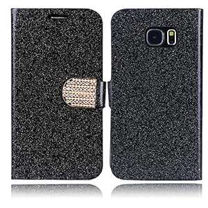 Galaxy S6 Case,FISHBERG Luxury Cover Bling Glitter Magnetic Design Flip Folio PU Leather Stand Up P