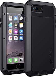 Lanhiem iPhone 7 Plus Case iPhone 8 Plus Case Tough Armour Heavy Duty Shockproof Metal Case (Black)