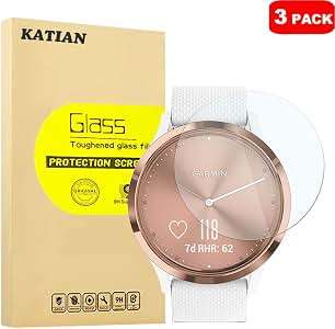KATIAN 3 Pack Garmin Vivomove HR Screen Protector 9H High-Definition Tempered Glass Anti-Bubble Ant
