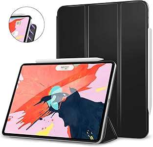 MoKo Smart Folio Case Fit iPad Pro 12.9 2018 Support Magnetically Attach Charge/Pair Slim L (Black)