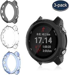 MWOOT 3PCS Case Cover Compatible Garmin Forerunner 245 Music Shockproof Si (Black /Blue/White)