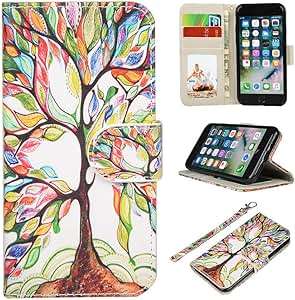 RusseryPek iPhone 8 Case iPhone 7 case iPhone 8 wallet Folio Flip Premium PU Lea (Wallet Love Tree)