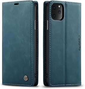 QLTYPRI iPhone 11 Case Vintage PU Leather Wallet Case Card Slot KickstMagnetic (iPhone 11)(Blue)