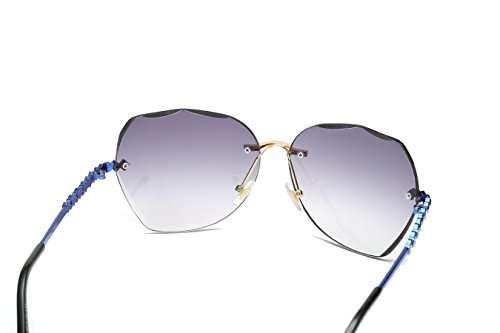 VOLCHIEN Rimless Rhinestone Ladies Sunglasses Metal Arm UV Protection Oval Frameless Women Sun glas