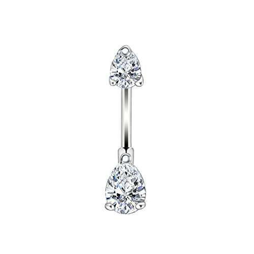 OUFER 14G 316L Surgical Steel Belly Button Rings Double Teardrop CZ Navel Rings Belly Piercing