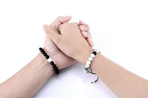 Distance Bracelet Enjoit Black Matte Agate & White Howlite Energy Stone Beads Bracelet Set Couple J