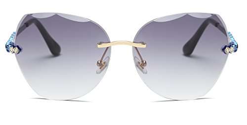 VOLCHIEN Rimless Rhinestone Ladies Sunglasses Metal Arm UV Protection Oval Frameless Women Sun glas