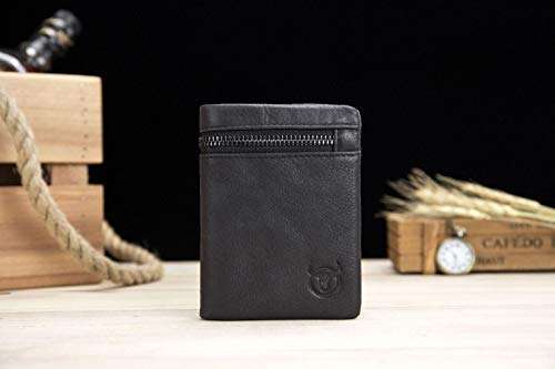 BULLCAPTAIN Leather Wallet Zipper Men Wallet, Mens RFID Antimagnetic Genuine Leather 11 Card ..