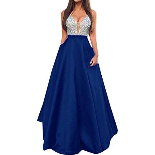 WOCACHI Dresses for Womens, Sleeveless V Neck Wedding Dress Elegant Party Evening Slim Maxi Dresses