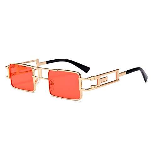 Steampunk Rectangular Sunglasses Men Gold Black Red Flat Top Square Sun Glasses