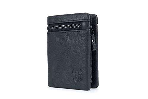 BULLCAPTAIN Leather Wallet Zipper Men Wallet, Mens RFID Antimagnetic Genuine Leather 11 Card ..