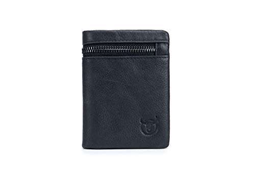 BULLCAPTAIN Leather Wallet Zipper Men Wallet, Mens RFID Antimagnetic Genuine Leather 11 Card ..