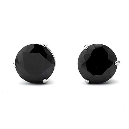 Black CZ Onyx Round Cut Stud Earrings Men and Women Unisex 6mm Onyx Cubic Zirconia Rhodium Post Ear