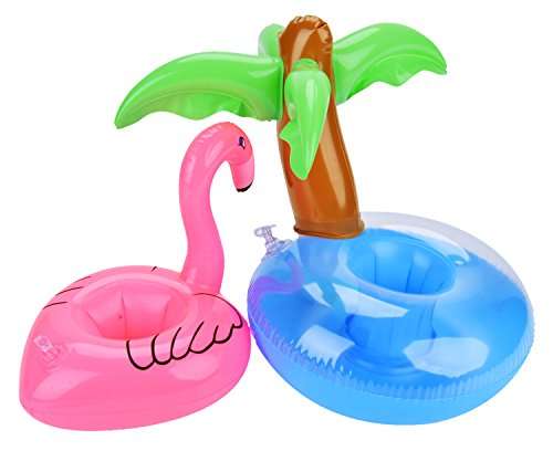 Outgeek Floating Drink Holders, 12 Pcs Inflatable Palm Tree Drink Holders Flamingos Flamingo Drink