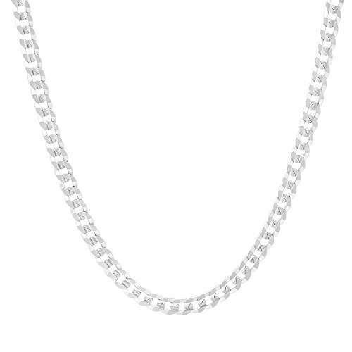 Men's 4mm Solid Sterling Silver .925 Curb Link Chain Necklace, Made in Italy (22 Inches)