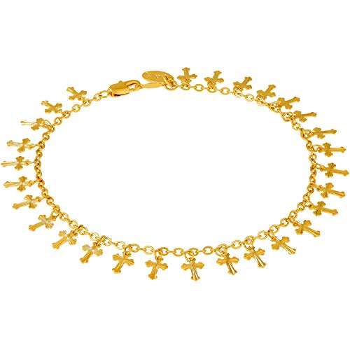 Lifetime Jewelry Gold Ankle Bracelets for Women Teens & Girls [ 24k Plated Dangling Cros..