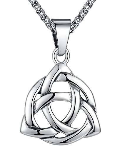 Aoiy Stainless Steel Celtic Knot Irish Triquetra Lucky Love Pendant (Large) Necklace, 24" Chain, aa
