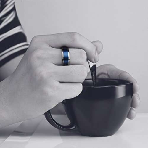 Three Keys Jewelry 8mm Mens Tungsten Wedding Ring Blue Brushed Silver Edge Wedding Band Engagement