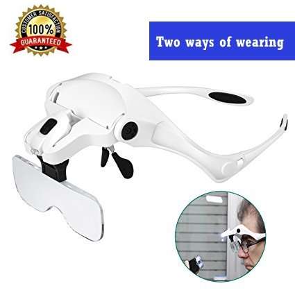 Diagtree Head Mount Magnifier with 2 Led Professional Jeweler's Loupe Light Bracket and Headband ar