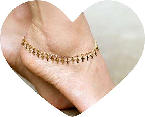Lifetime Jewelry Gold Ankle Bracelets for Women Teens & Girls [ 24k Plated Dangling Cros..