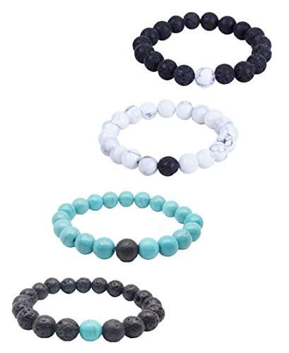 BEDERO Men's Bead Distance Bracelet, Volcano Lava Turquoise Couples Lover Relationship Bracelets