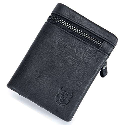 BULLCAPTAIN Leather Wallet Zipper Men Wallet, Mens RFID Antimagnetic Genuine Leather 11 Card ..