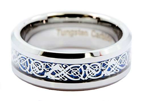 MJ 8mm Blue Celtic Dragon Men's/Women's Tungsten Carbide Wedding Band Ring
