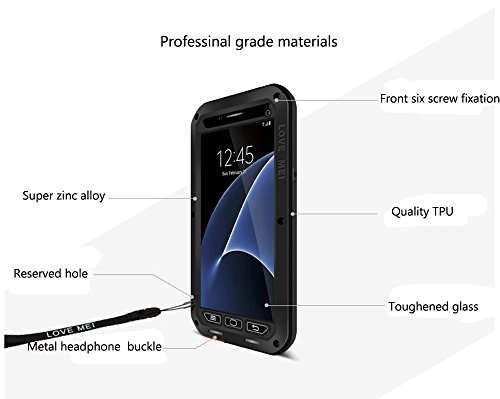 Galaxy S7 Case,bpowe Love Mei sturdy case Gorilla Glass Luxury Aluminum Alloy Protective Metal Wate