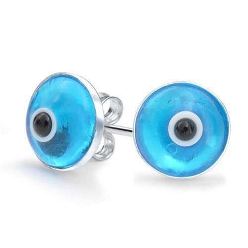Blue Nazar Evil Eye Stud earrings Murano Glass 925 Sterling silver 9mm