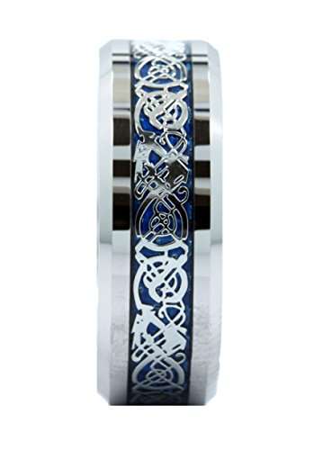 MJ 8mm Blue Celtic Dragon Men's/Women's Tungsten Carbide Wedding Band Ring