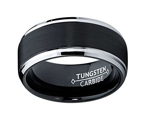 Metal Masters Co. 9MM Black Two Tone Tungsten Carbide Men's Brushed Wedding Band Ring  Comfort Fit S