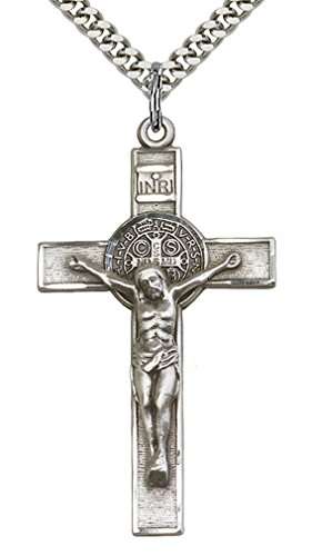 Heartland Store Men's Sterling Silver Saint Benedict Crucifix Pendant + 24 Inch Endless ..