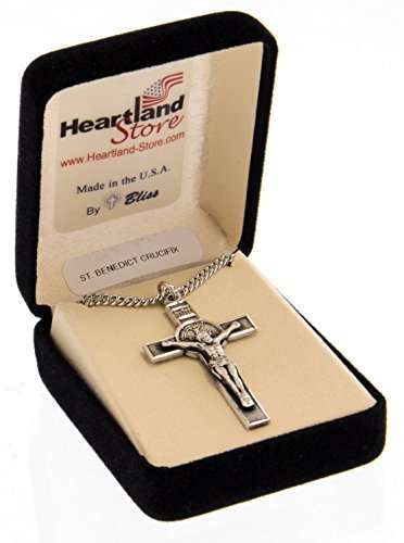 Heartland Store Men's Sterling Silver Saint Benedict Crucifix Pendant + 24 Inch Endless ..