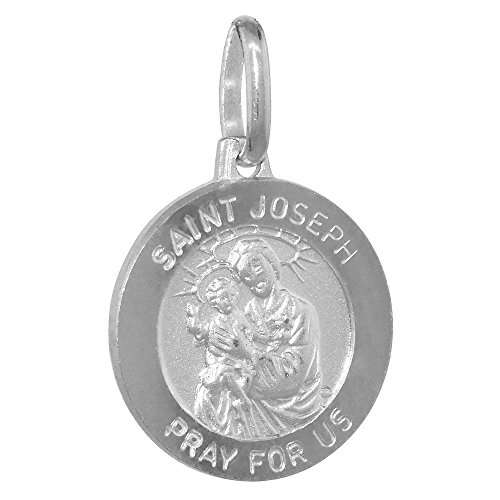 Dainty Sterling Silver St Joseph Medal Necklace 5/8 inch Round Italy 0.8mm Chain