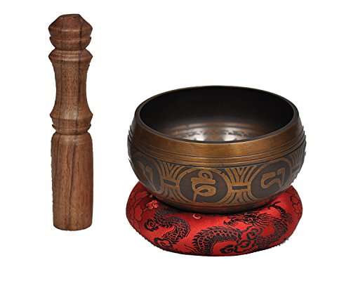 Special Etching Tibetan Singing Bowl Set By Dharma Store - Buddhism Yoga Meditation - With Striker
