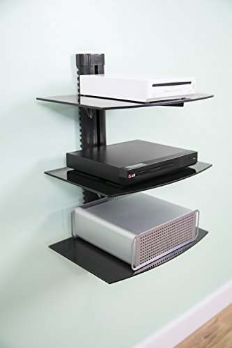 VIVO Floating Wall Mount Tempered Triple Glass Shelf for DVD Player, Audio, Gaming Systems, Streami