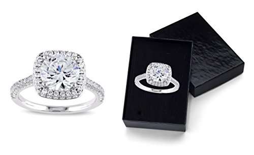 PORI JEWELERS .925 Sterling Silver Cushion Cut Halo Solitaire Engagement Ring- 2.45 Cttw cubic zirc
