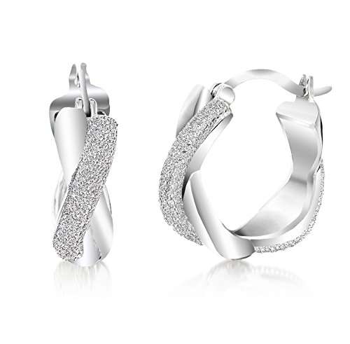 Lumineux Diamond Womens Diamond Accent Swirl Hoop Earrings in Rhodium over Brass