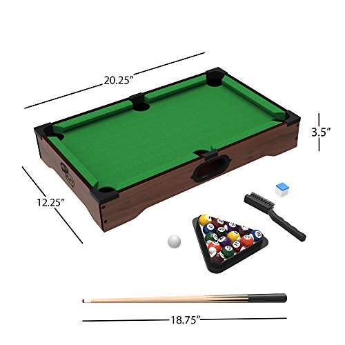 Mini Tabletop Pool Set- Billiards Game Includes Game Balls, Sticks, Chalk, Brush and Triangle-Porta