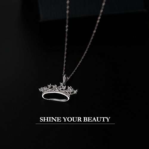 GemsChest Sterling Silver Round Cubic Zirconia Crown Pendant Necklace 18" Chain